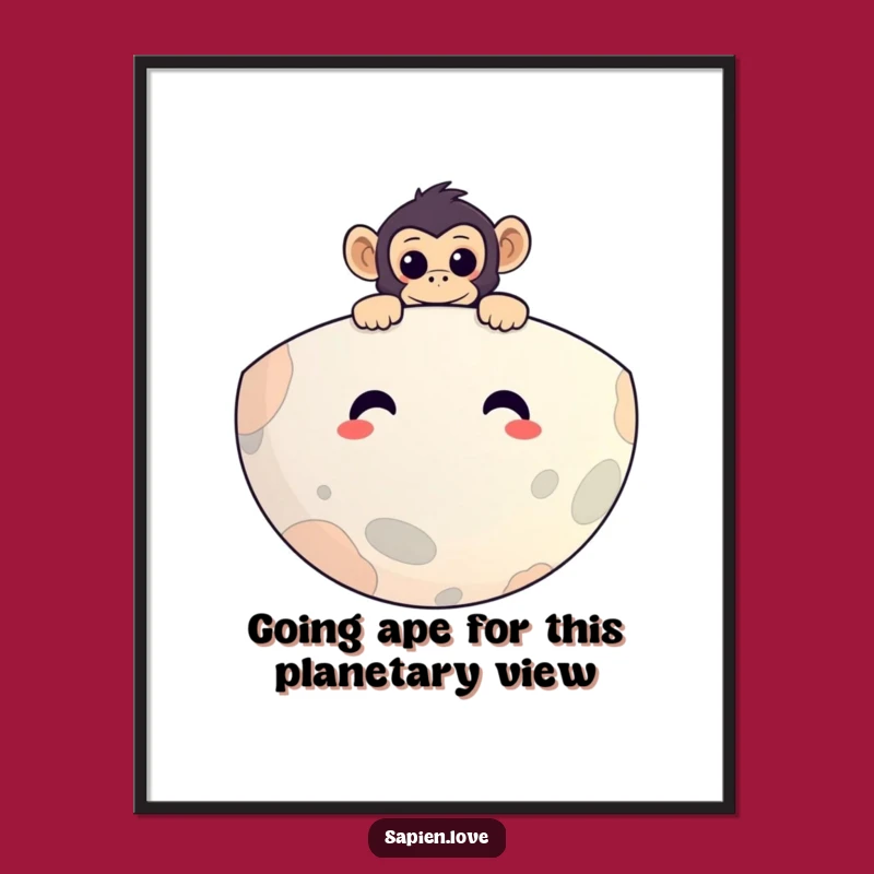 Funny Free Printable Wall Art: Curious Primate Peeking Over Smiling Planet - Downloadable Decor