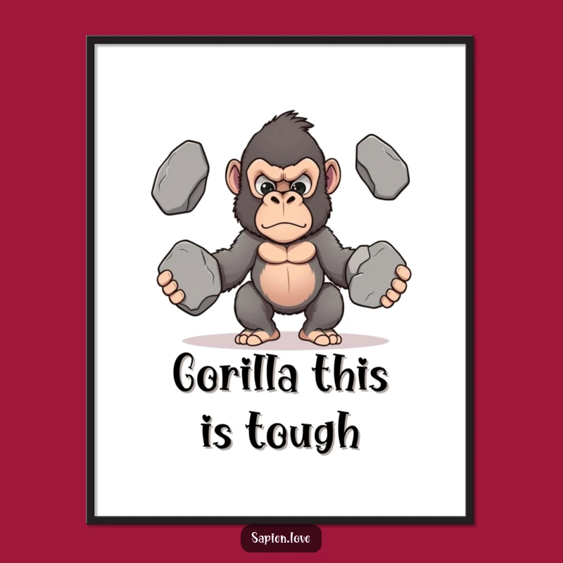 Free Printable Wall Art: Determined Kawaii Gorilla Juggling - Powerful Downloadable Decor!