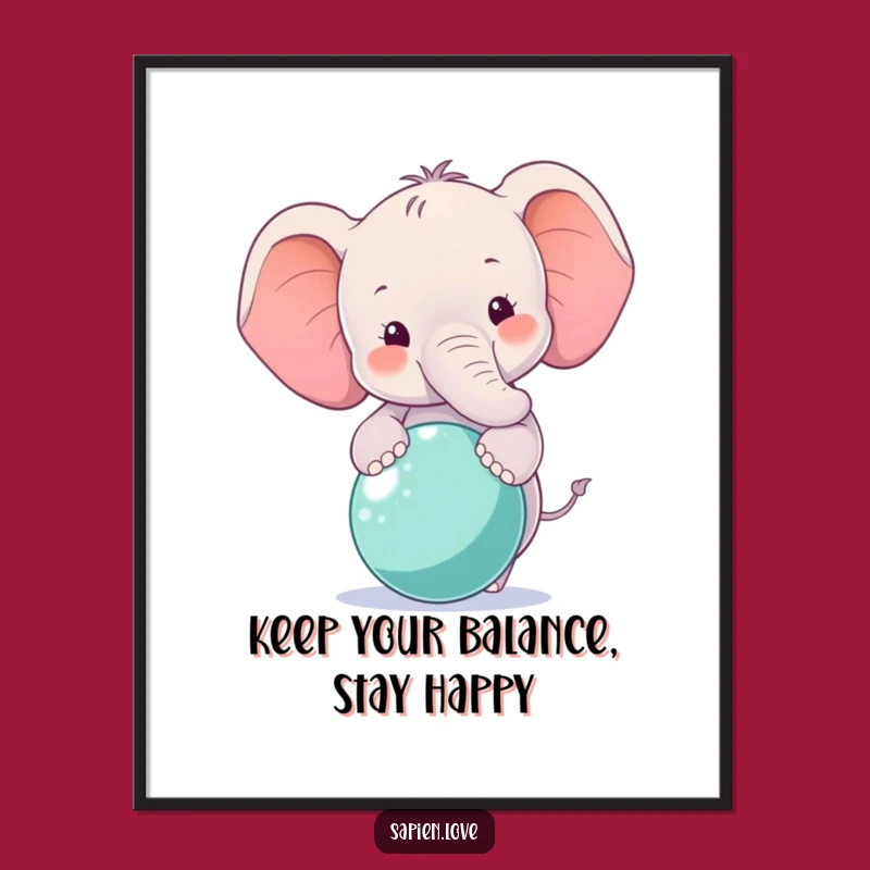 Free Printable Elephant Wall Art - Balancing Ball Character Downloadable Decor