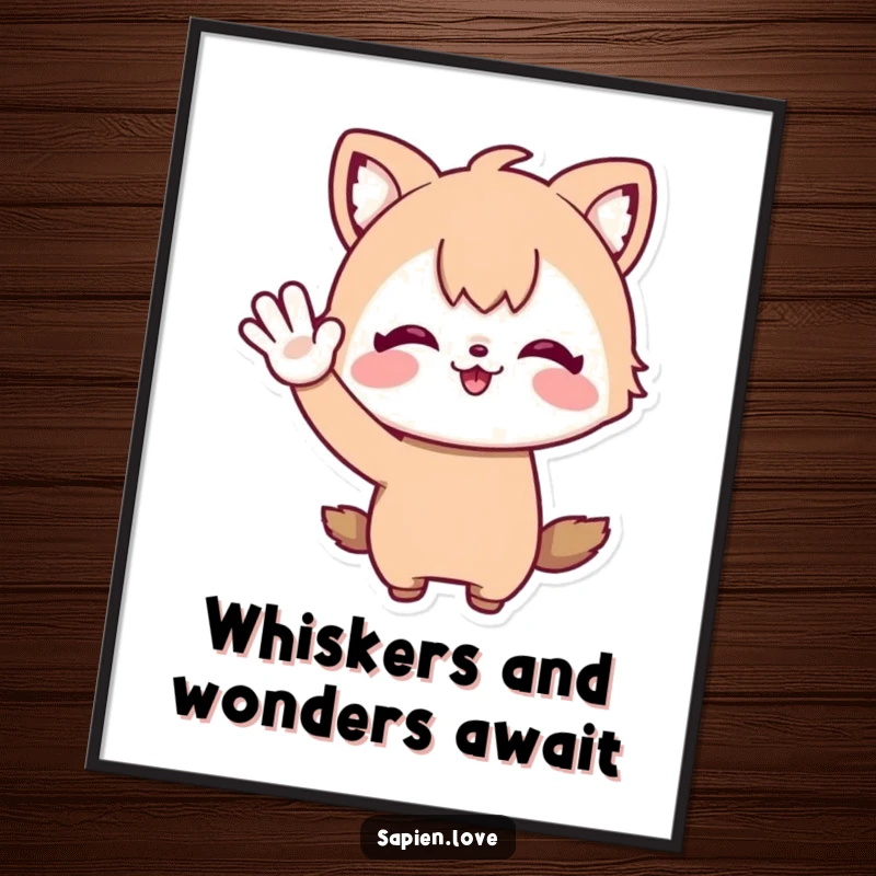 Funny Free Printable Wall Art: A whimsical person with delightful animal features waving with great enthusiasm and a big smile.