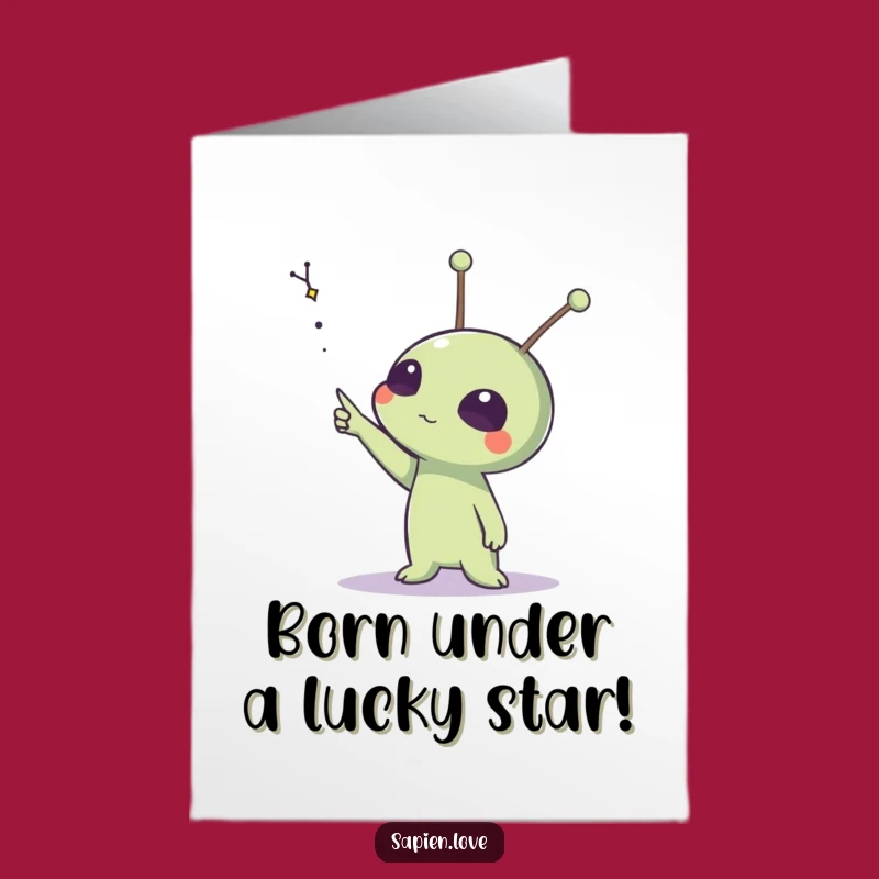 Free Printable Bday Alien Card: Antennae Pointing Stars Funny Downloadable Gift