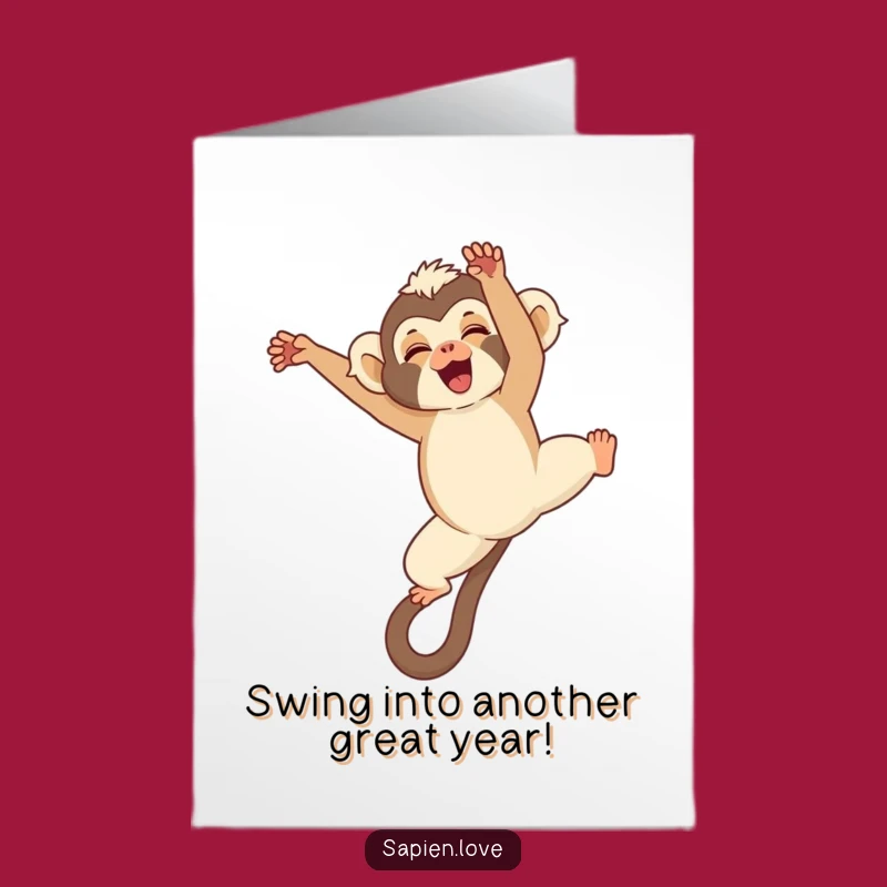 Free Printable Birthday Card: Giggling Kawaii Gibbon Somersault - Downloadable Fun!