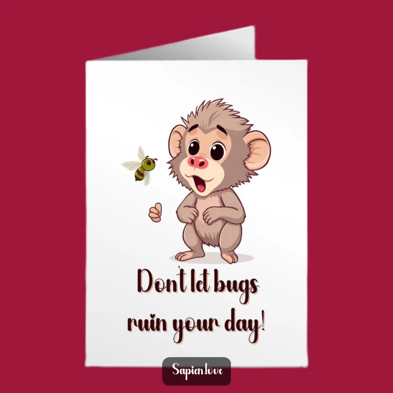 Free Printable Birthday Card: Startled Kawaii Baboon Bug Scare - Downloadable Surprise!