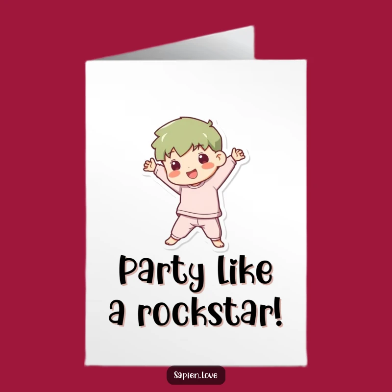 Free Kawaii Birthday Card: Playful Figure Strikes a Dynamic Pose!