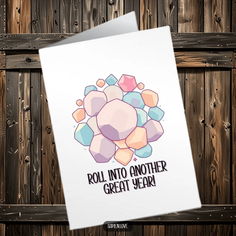 Funny Free Printable Birthday Card: Interconnected geometric forms bounce and roll together energetically, wishing happy birthday.