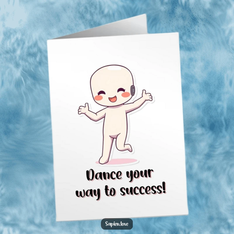Funny Free Printable Congratulations Card: Happy humanoid figure dancing rhythmically to celebrate success.