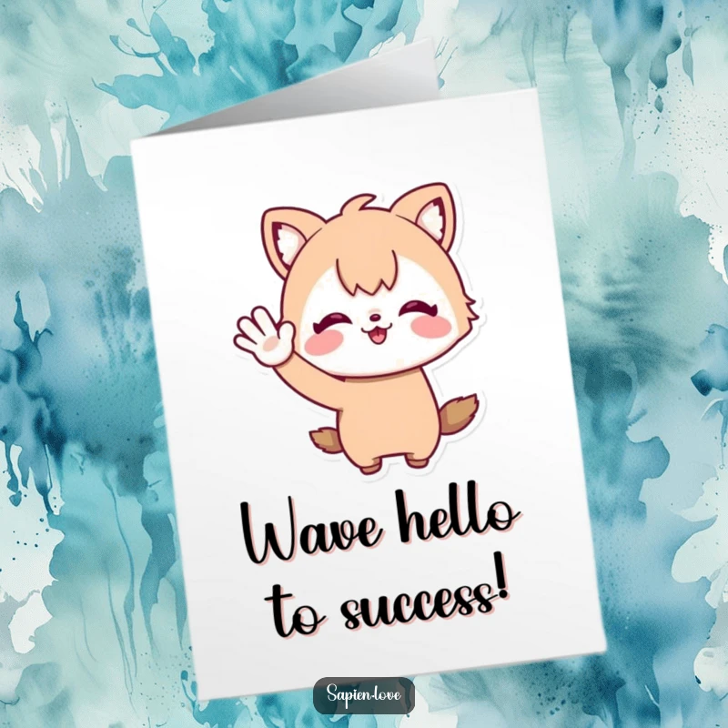 Funny Free Printable Congratulations Card: A whimsical person with animal characteristics waves energetically, conveying excitement and pride.