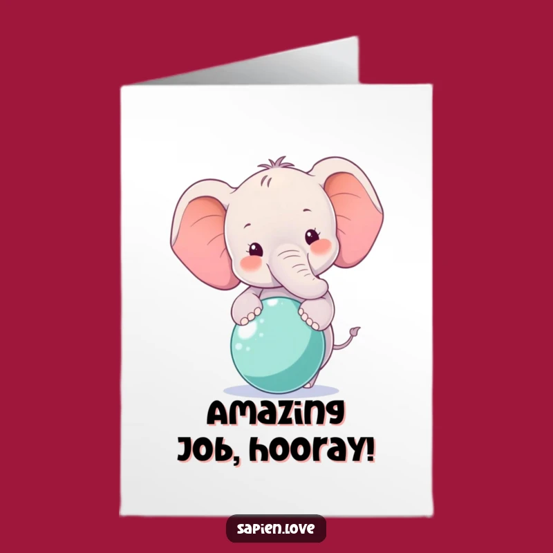 Free Printable Elephant Congratulations Card - Balancing Ball Triumph Downloadable