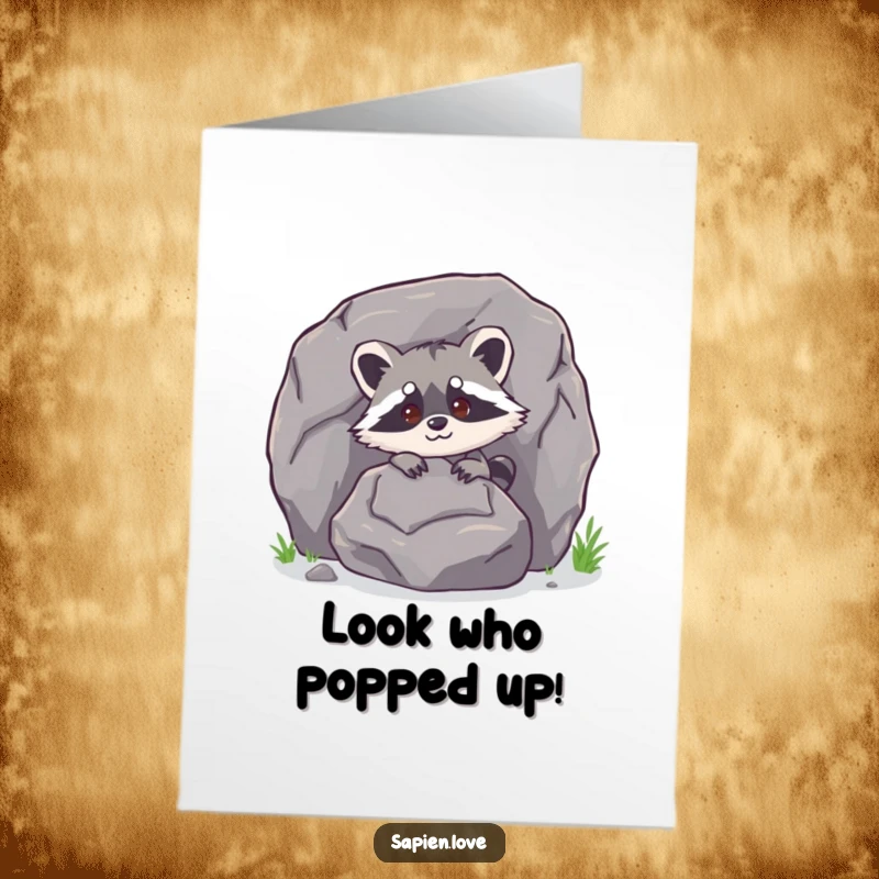 Funny Free Printable Congratulations Card: A charming raccoon peeks from behind a rock, celebrating your success.