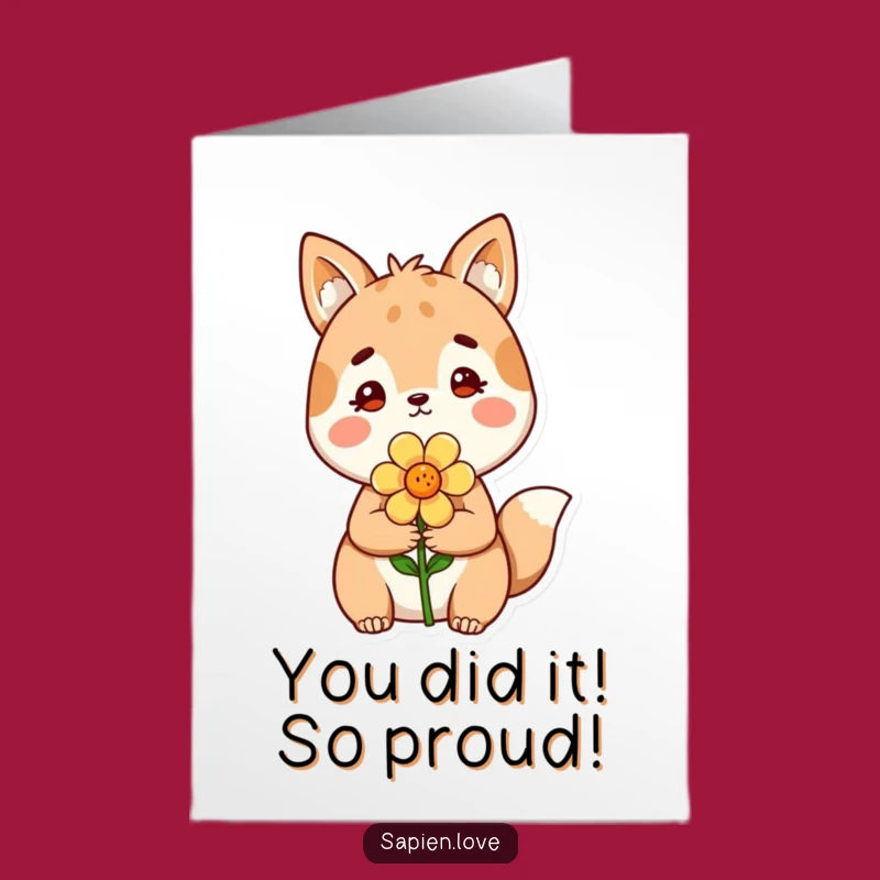 Free Printable Congrats Card: Animal Friend's Flower Gift for Success
