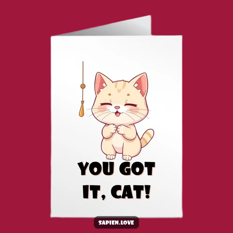 Free Printable Cat Congratulations Card - Playful String Batting Feline Downloadable