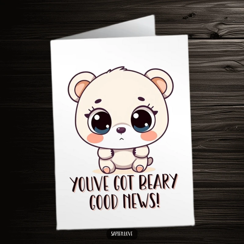 Funny Free Printable Congratulations Card: A cute bear with wide, curious eyes venturing into a new, exciting territory, celebrating success.