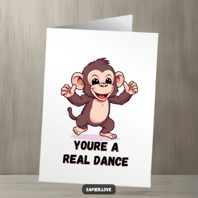 Funny Free Printable Thank You Card: Goofy kawaii ape dancing with silly, exaggerated movements, perfect for a fun DIY thank you.