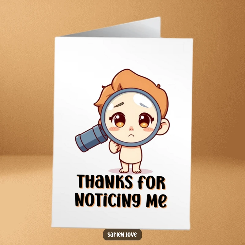 Funny Free Printable Thank You Card: Curious character magnifies a thoughtful gesture with a grin.
