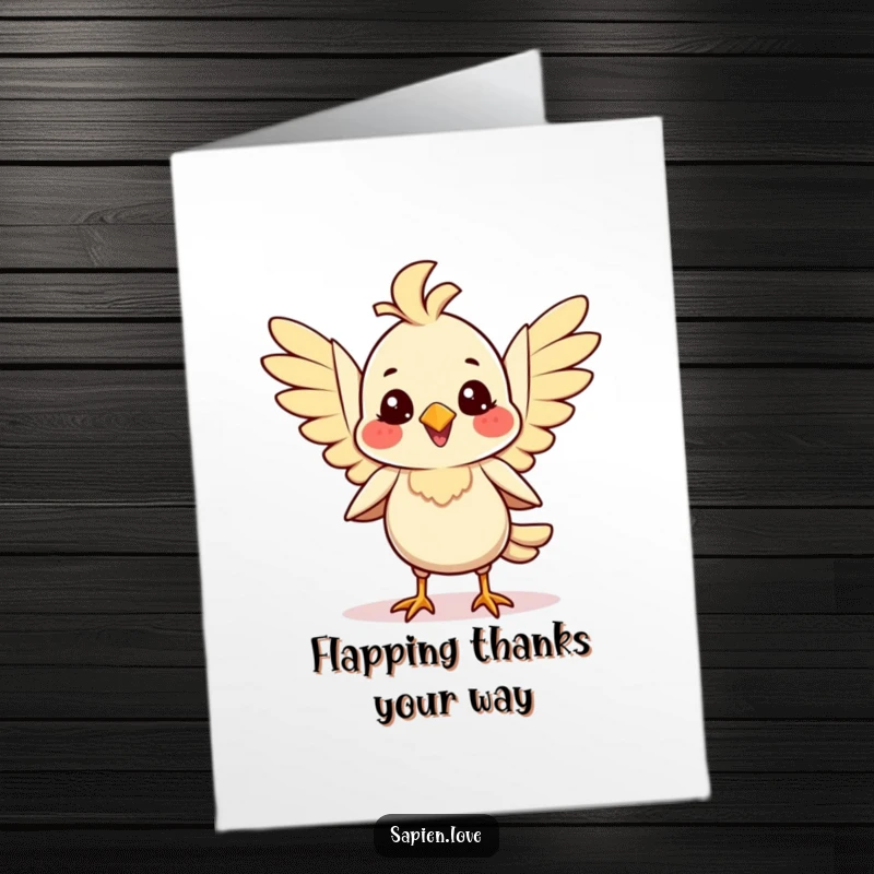 Funny Free Printable Thank You Card: A smiling bird flaps its wings joyfully, expressing thanks.