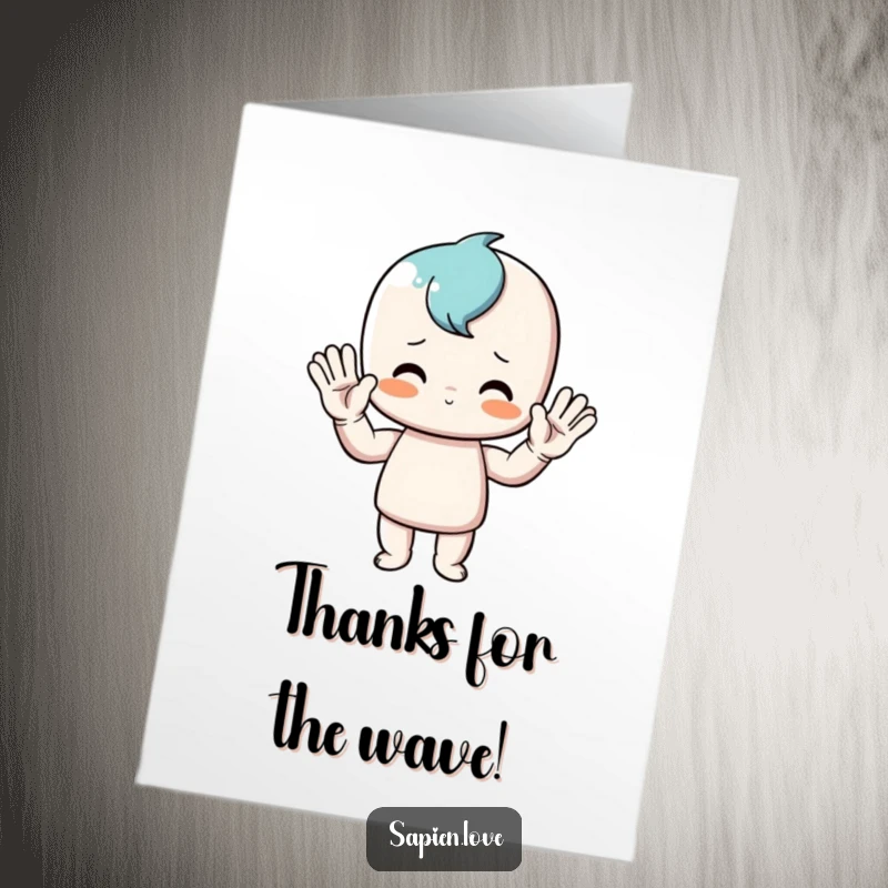 Funny free printable thank you card with a character performing an energetic, comical wave, expressing sincere gratitude in a humorous way.