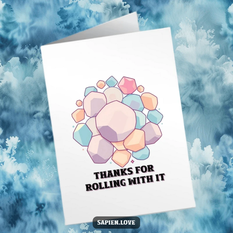 Funny Free Printable Thank You Card: Interconnected geometric forms bounce and roll together, conveying sincere thanks.