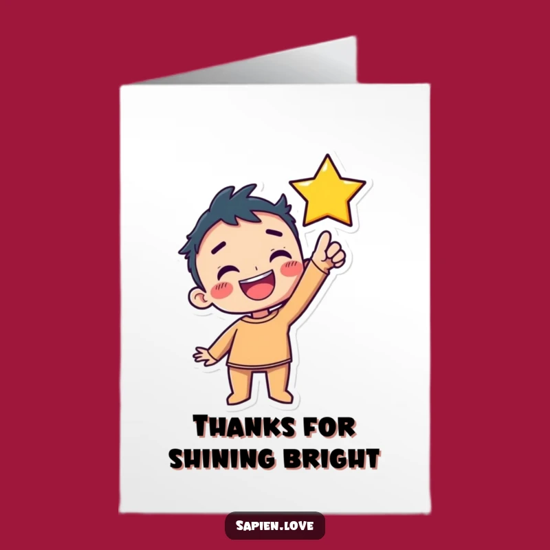 Free Kawaii Thank You Card: Grinning Character Thanks You for Shining!