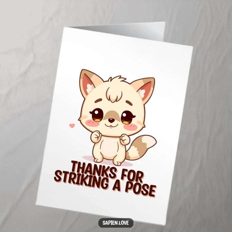 Funny Free Printable Thank You Card: Charming animal-character striking a funny, quirky pose to express thanks.