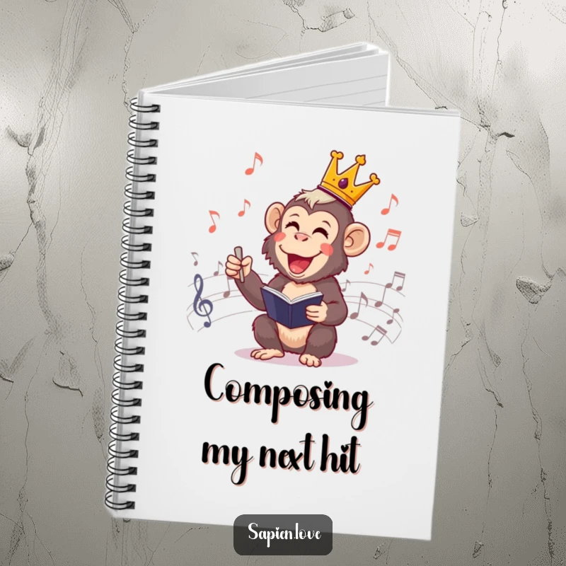 Funny Primate Conductor Notebook: A cheerful primate king leading musical notes, perfect for capturing melodies and thoughts.