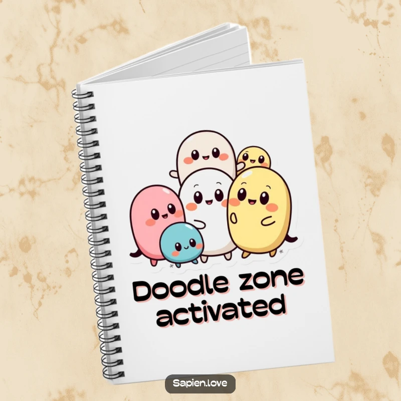 Funny Abstract Pals notebook featuring rounded abstract shapes with simple eyes interacting playfully, perfect for jotting down notes and inspiring cheerful thoughts.
