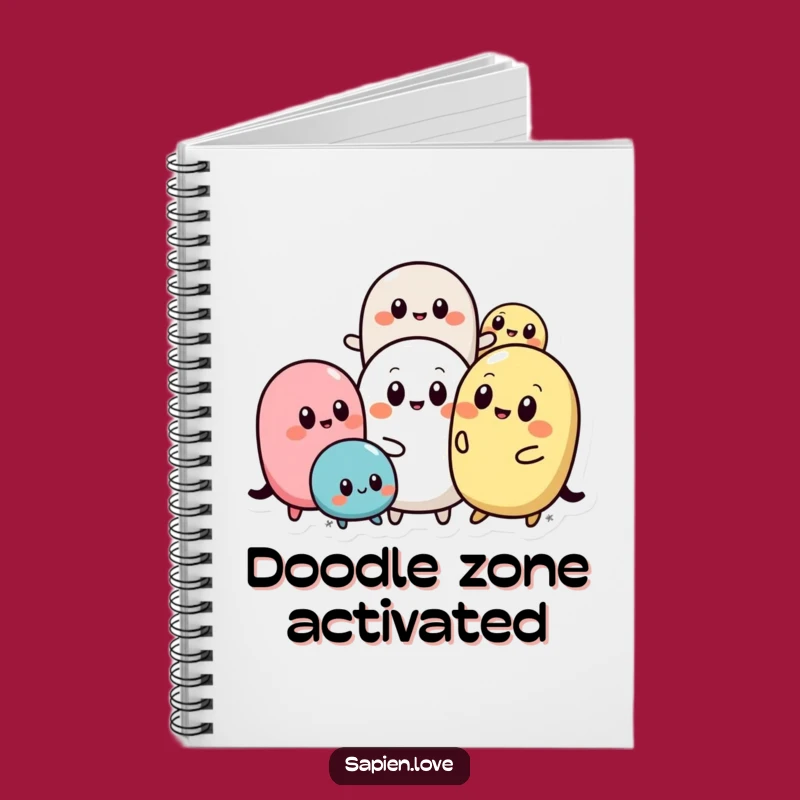 Jot down your creative thoughts with these playful pals in this funny abstract notebook. The cover displays a group of rounded shapes with eyes interacting cheerfully.