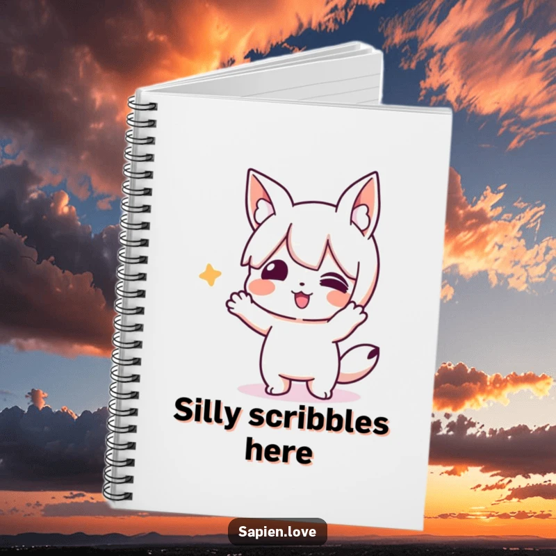 Funny notebook featuring a playful character with animal ears performing a silly action. A fun funny gift for note-taking.