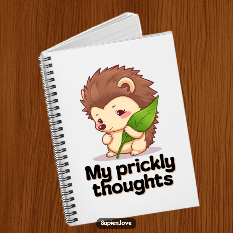 Funny Hedgehog Notebook designed with a curious hedgehog examining a leaf, perfect for nature journaling.