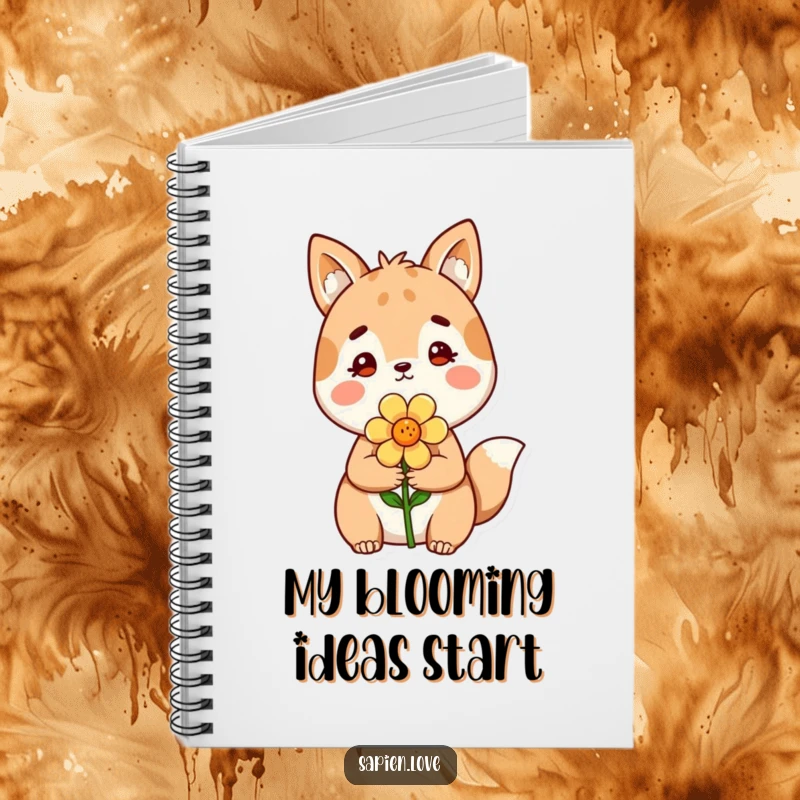 Funny Notebook: An adorable animal character with a gentle smile offers a flower, perfect for capturing notes.