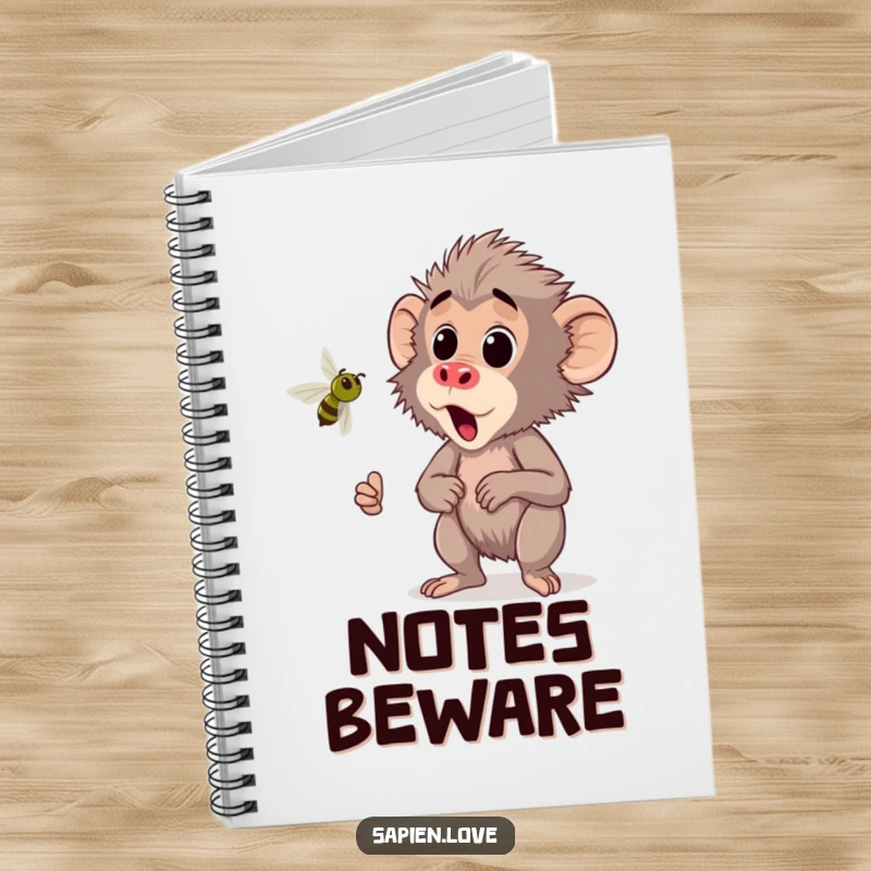 Funny Kawaii Baboon Notebook, a cute baboon startled by a buzzing insect, humorous and practical journal.