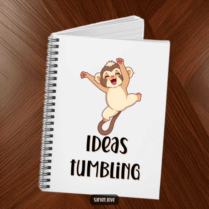 Funny Kawaii Gibbon Notebook, a cute gibbon mid-somersault, humorous and practical for note-taking.