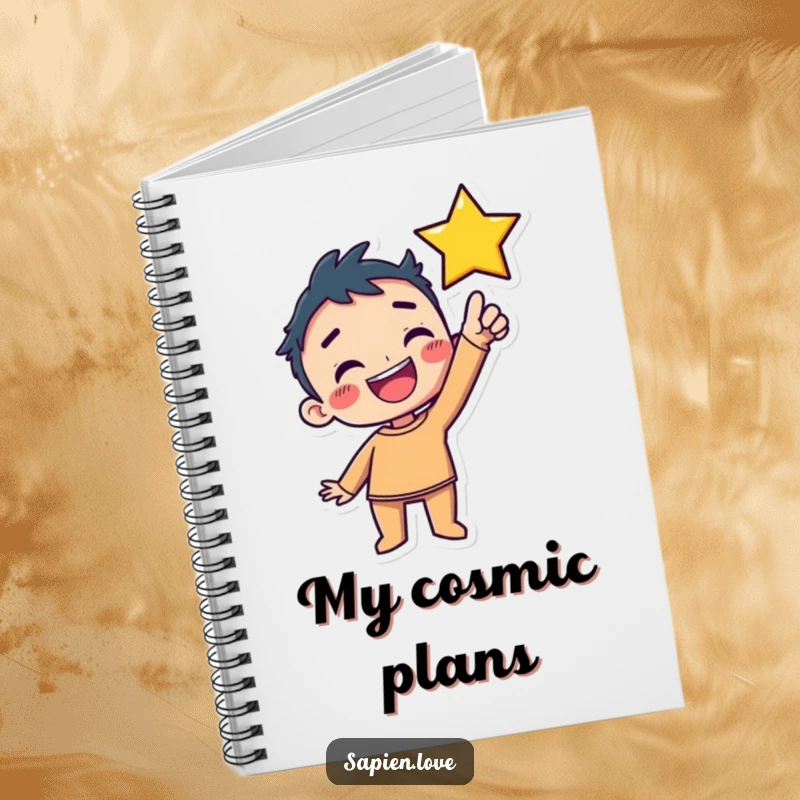 Funny Notebook: A kawaii human character with a delighted expression reaches up towards a twinkling star, ready to capture bright ideas.