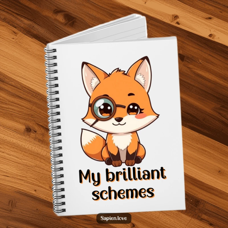 Funny notebook showcasing a fox character wearing a monocle, ideal for jotting down wise plans and witty insights.