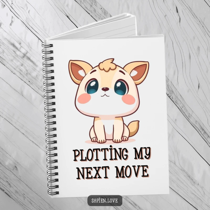 Funny notebook adorned with a curious animal-featured character gazing skyward, encouraging creative writing and journaling.