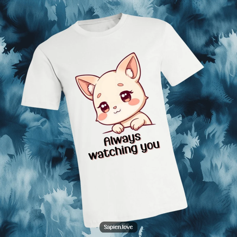 Funny T-Shirt: A cute character with prominent animal ears is captured mid-peek, adding a playful, mysterious element.