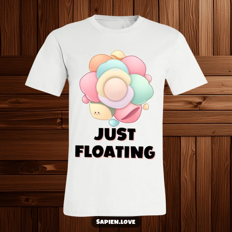 Funny Organic Flow t-shirt with smooth, organic shapes gently floating and spinning in unison, creating a sense of peaceful, harmonious motion.