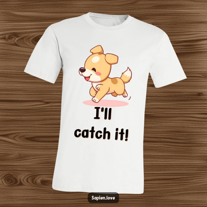Funny Dog T-Shirt depicting a silly dog character caught mid-chase, spinning after its own tail.