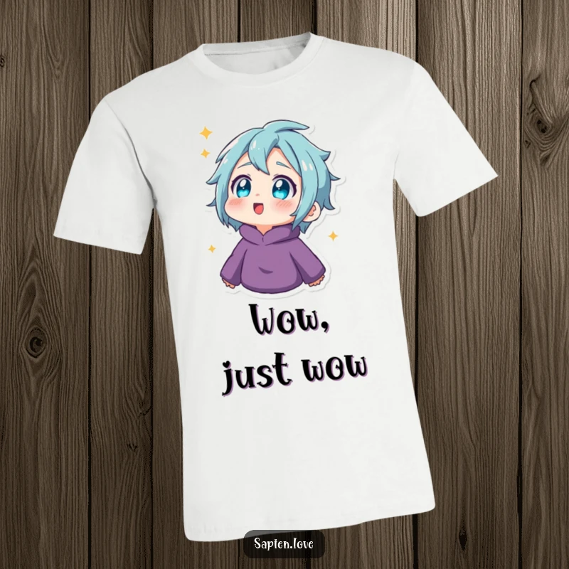 Funny T-Shirt: A human character with sparkling, twinkling eyes gazes upwards in awe, showing pure amazement and delight.