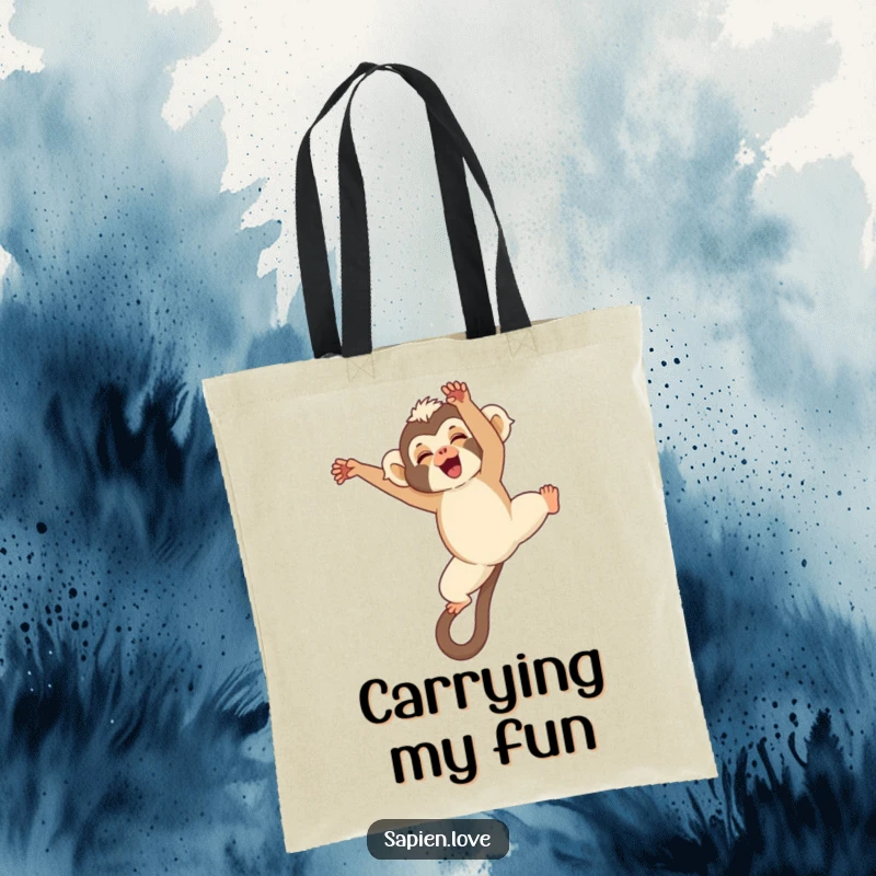 Funny Kawaii Gibbon Tote Bag, a cute gibbon performing a somersault, humorous and practical for active individuals.