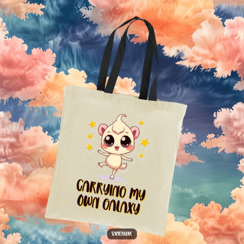 Funny Star Juggler Tote Bag: A playful creature juggling stars on one leg, a whimsical and practical accessory for daily use.