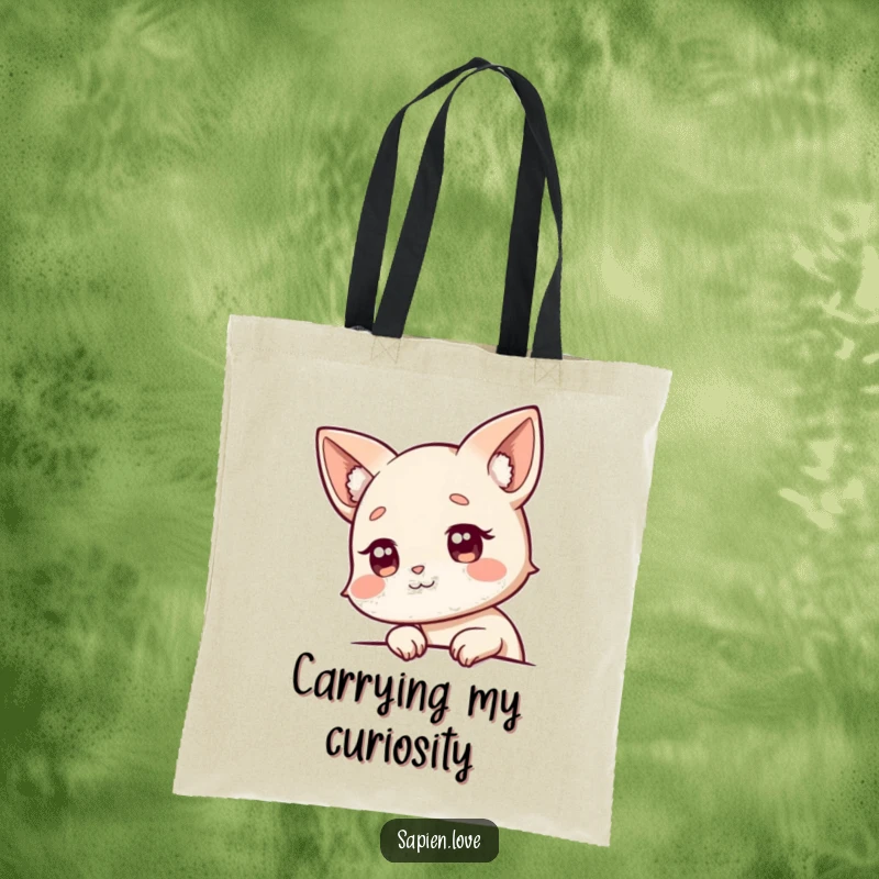 Funny Tote Bag: A sturdy bag with a character's animal ears playfully peeking from the side, hinting at hidden fun.