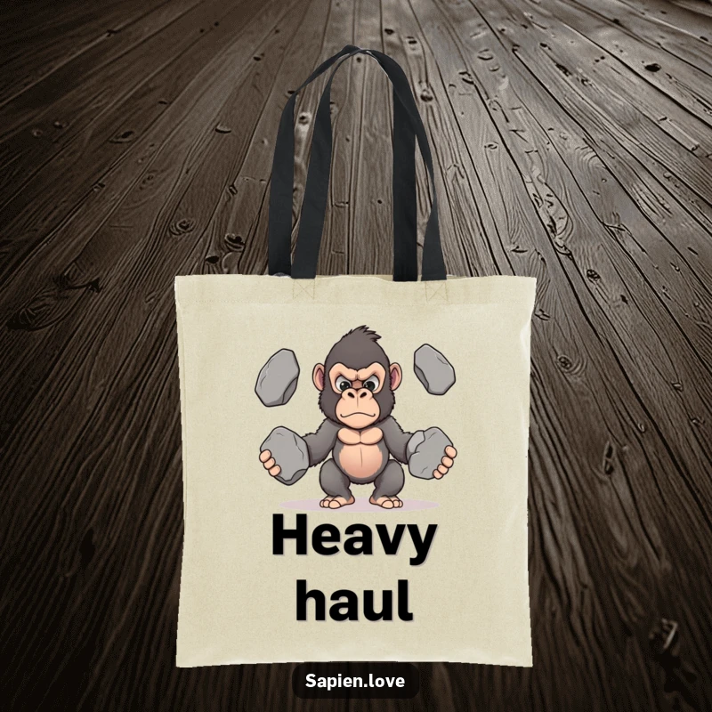 Funny Kawaii Gorilla Tote Bag, a determined gorilla juggling stones, humorous and practical for ambitious individuals.